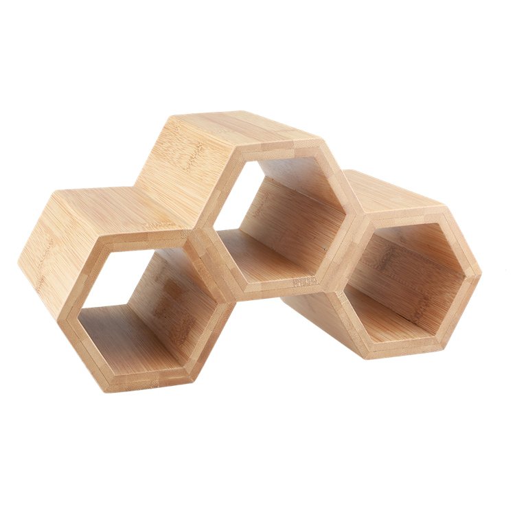 Eco-friendly 100% Bamboo Wooden Stackable Wine Storage Rack 3 Bottle Wine Glasses Table Stand
