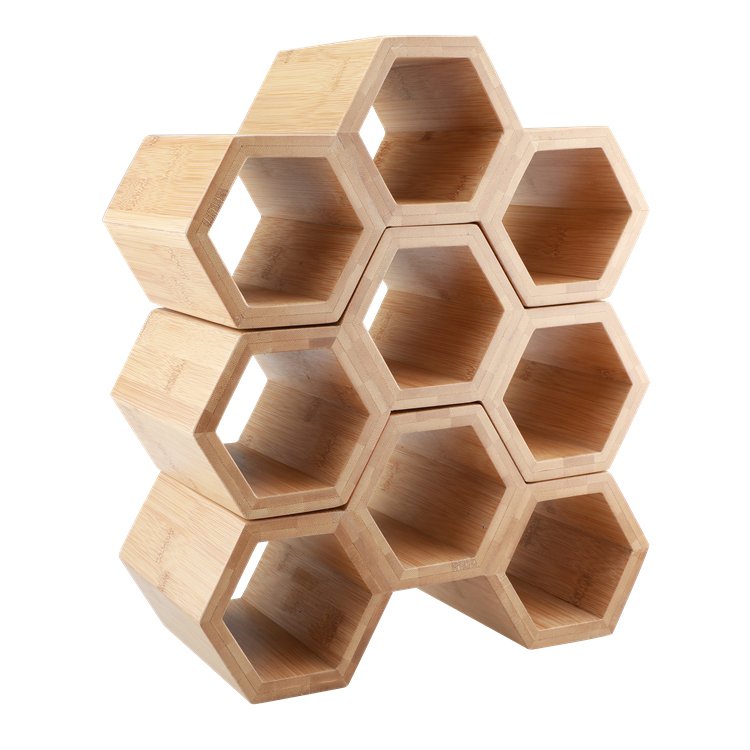 Eco-friendly 100% Bamboo Wooden Stackable Wine Storage Rack 3 Bottle Wine Glasses Table Stand