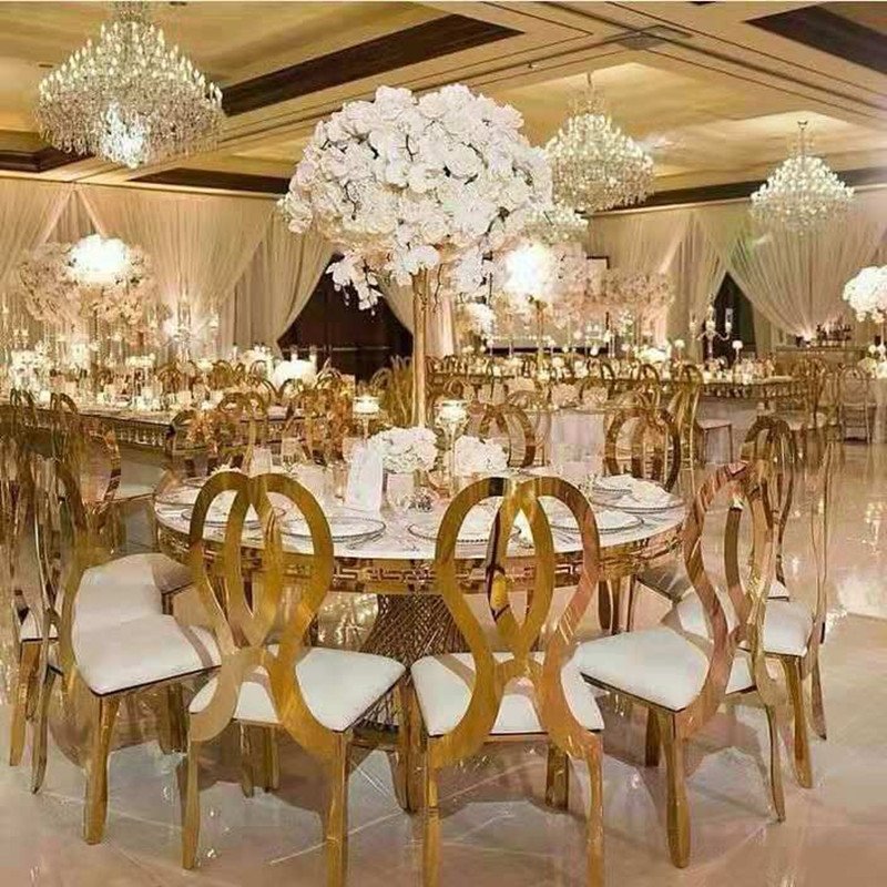 modern Italian stainless steel dinning cake table luxury gold base round marble top kitchen dining table set