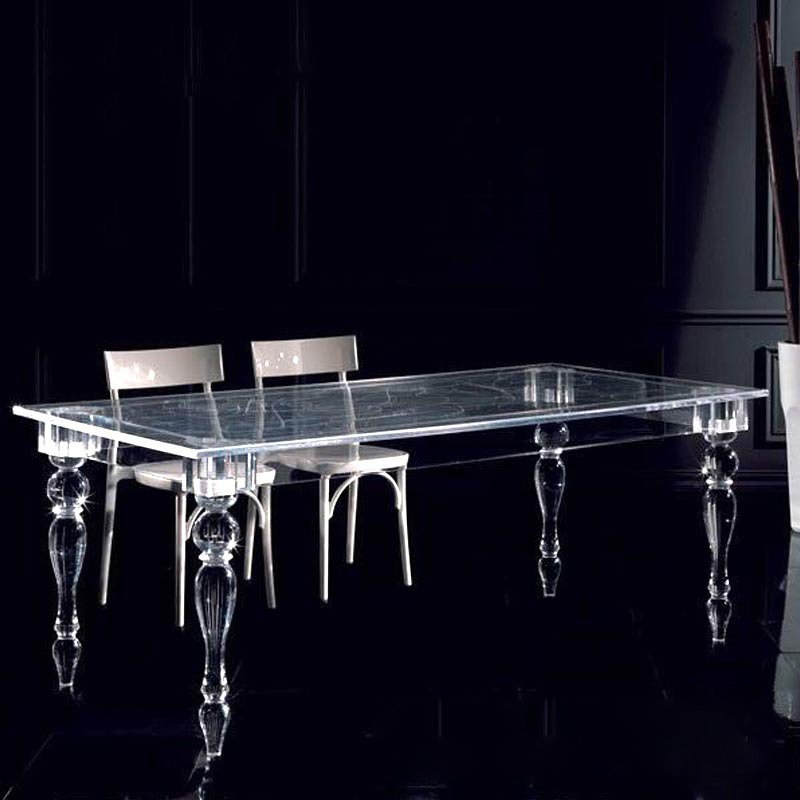 Restaurant Modern Design Banquet Transparent Acrylic Crystal Glass Leg Dining Table Acrylic Hotel Tables
