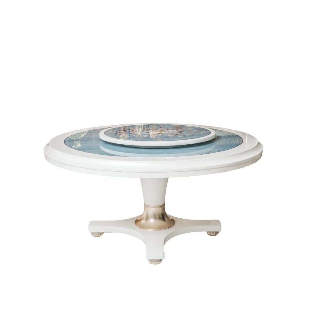 Complete Customized Luxury Dining Room Set Modern French Style Solid Wood Tables with Rounded Shape
