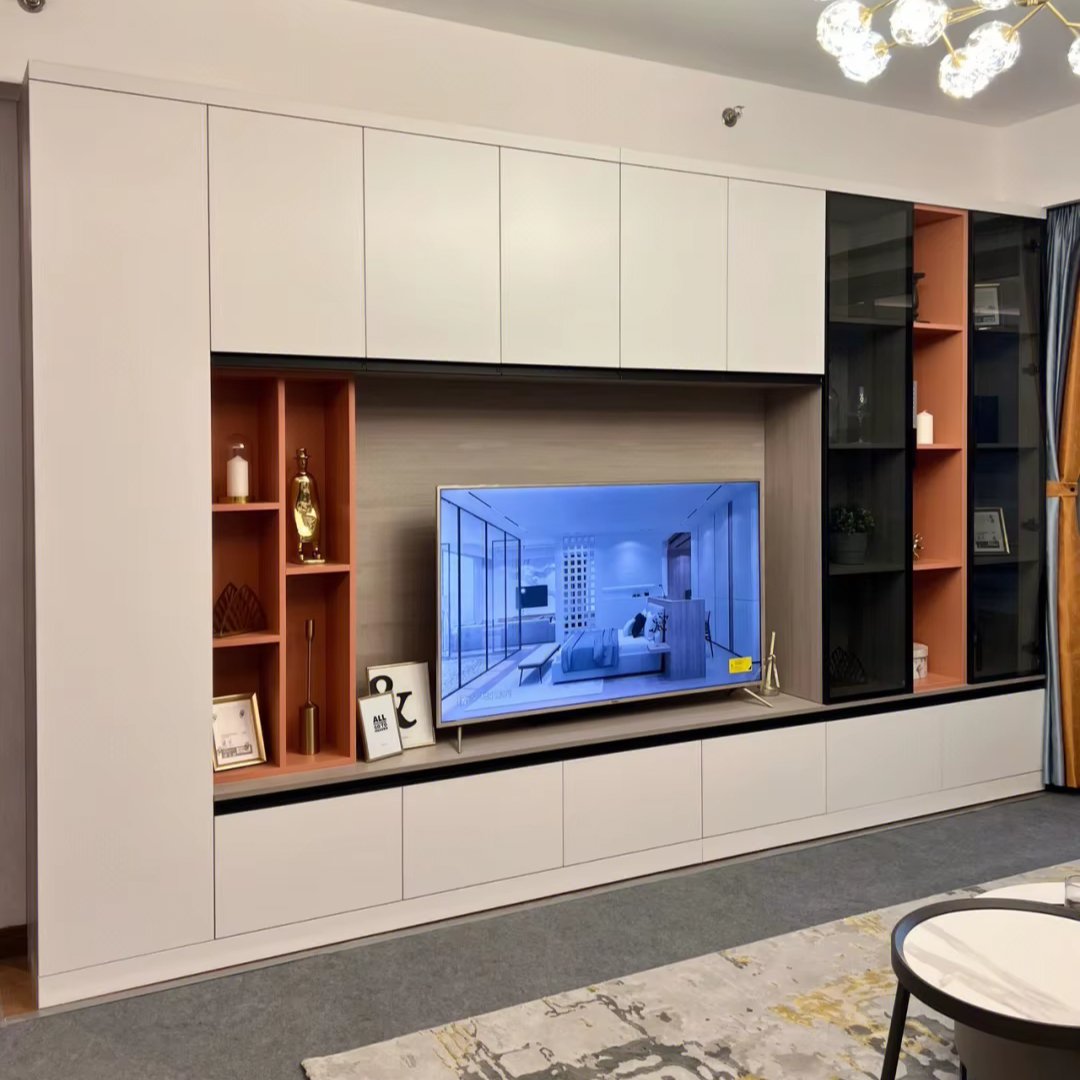 Chinese Modern Wooden Melamine MDF TV Unit Wall TV Stand Cabinet Center Tea Table Living Room Furniture for Home Hotel