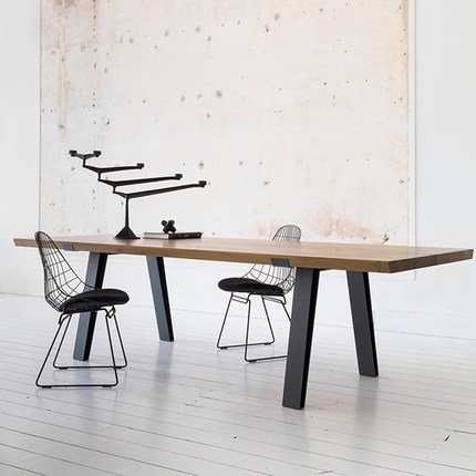 Simple retro industrial style imported solid wood office meeting rectangular modern minimalist wrought iron dining table