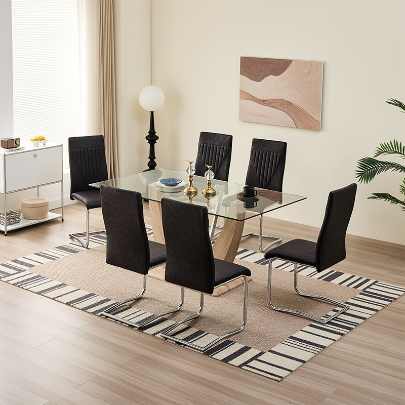 Nordic home furniture room minimalist extendable wooden glass kitchen dining table and chairs set