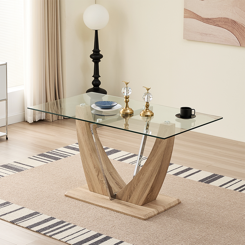Nordic home furniture room minimalist extendable wooden glass kitchen dining table and chairs set