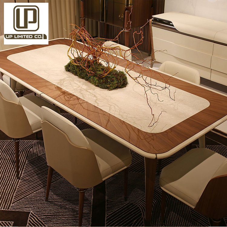 High end solid wood frame dining table luxury Italian 6 seat dining room set modern wooden dining table