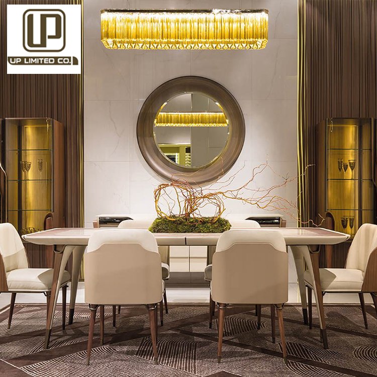 High end solid wood frame dining table luxury Italian 6 seat dining room set modern wooden dining table