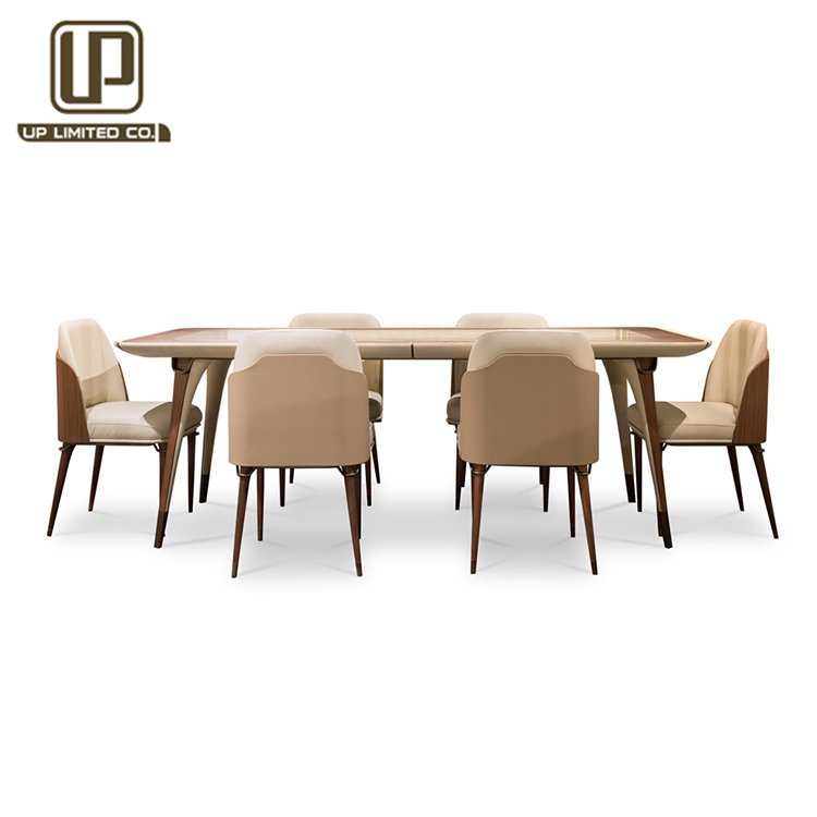 High end solid wood frame dining table luxury Italian 6 seat dining room set modern wooden dining table