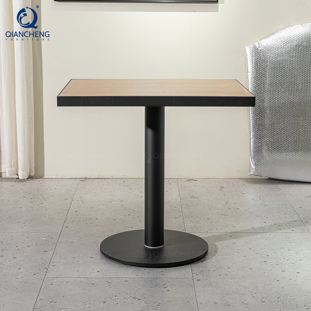 QIANCHENG hotel restaurant buffet tables cast iron dining table iron leg white marble top restaurant square bar table