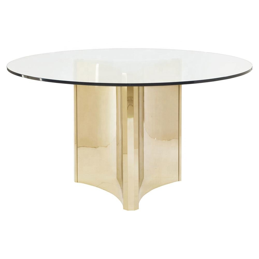 Customizable transparent tempered glass surface stainless steel base wedding restaurant hotel table
