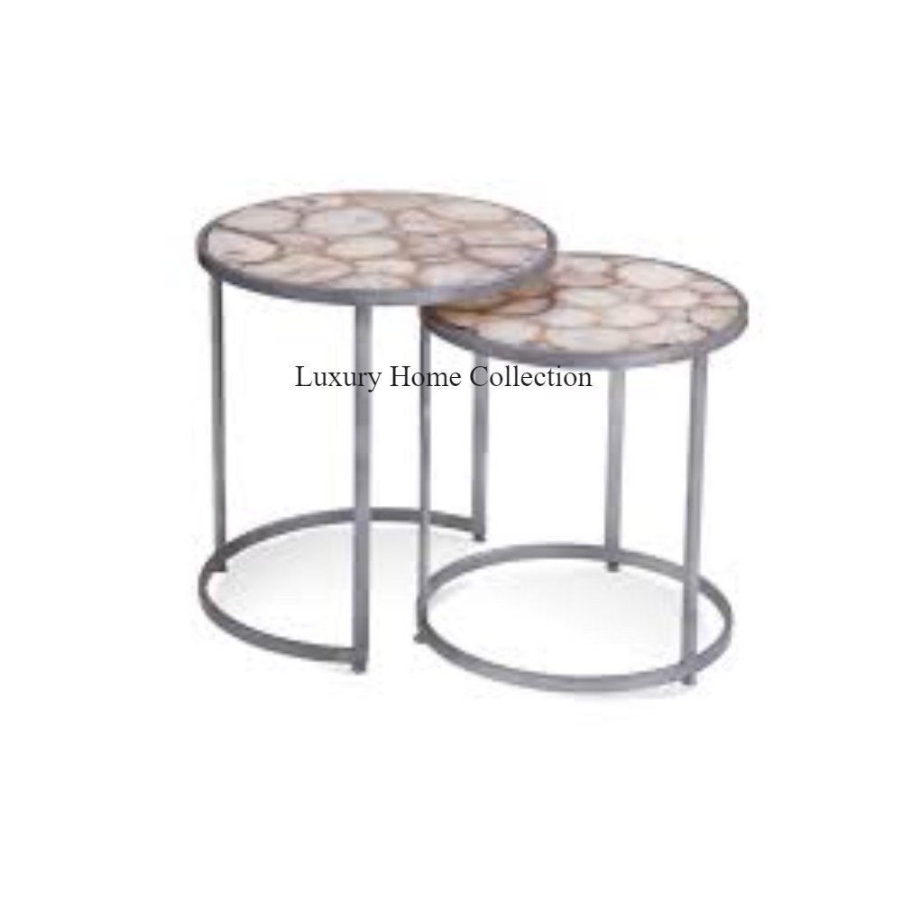 Set Of 3 Antique Look Metal Nesting Side Table Handmade Round Shape Top Luxurious Furniture Supplies For Hotel And Villa