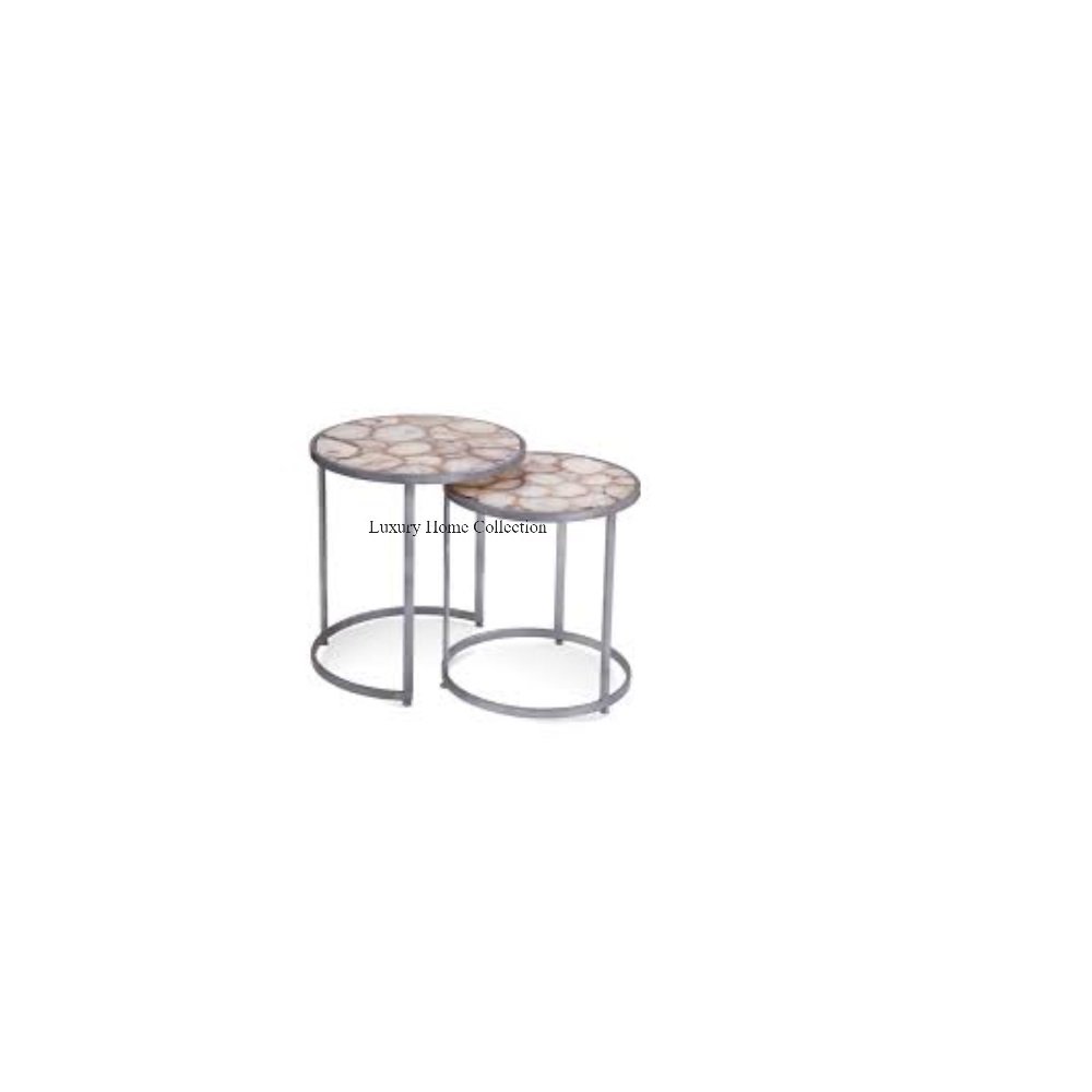 Set Of 3 Antique Look Metal Nesting Side Table Handmade Round Shape Top Luxurious Furniture Supplies For Hotel And Villa