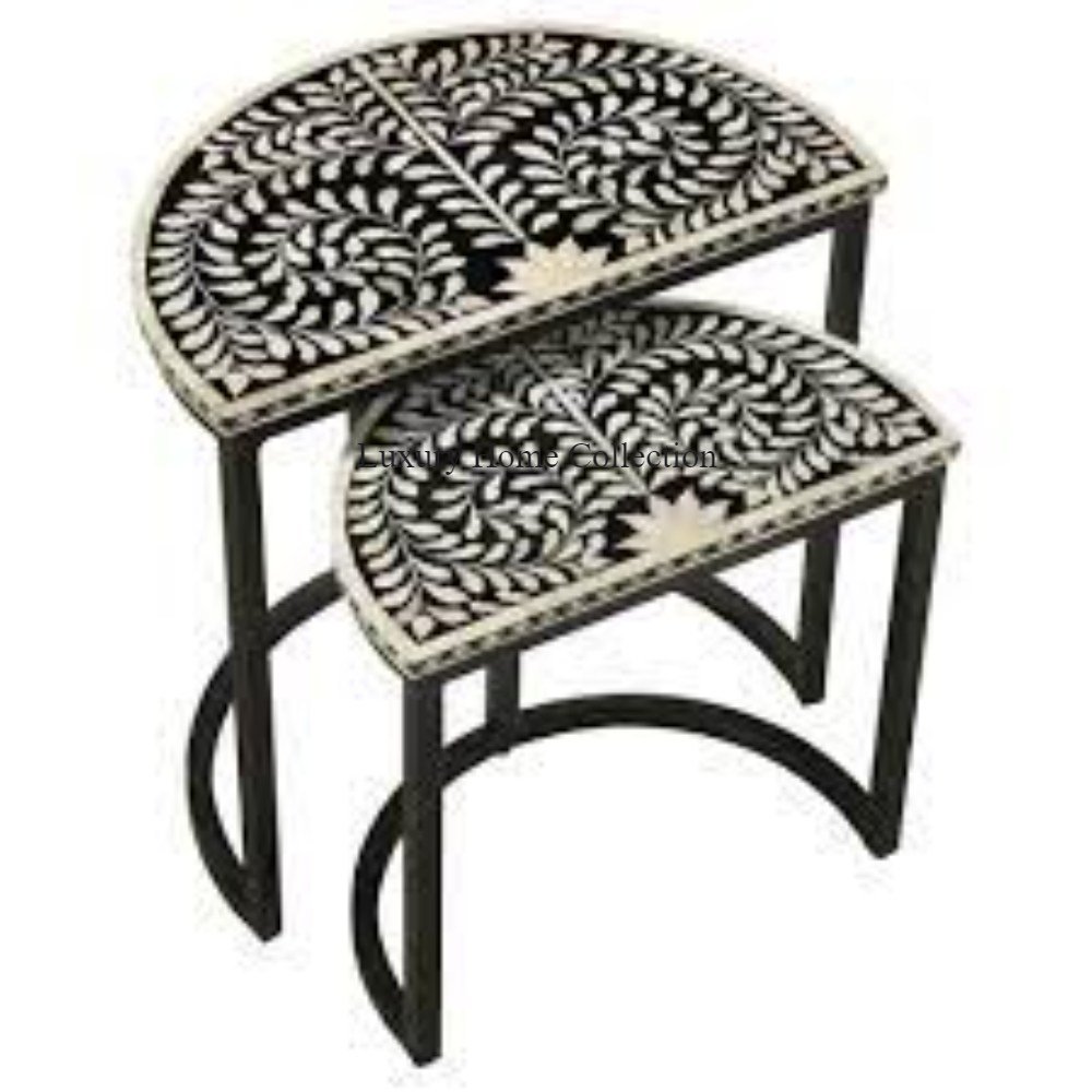 Set Of 3 Antique Look Metal Nesting Side Table Handmade Round Shape Top Luxurious Furniture Supplies For Hotel And Villa