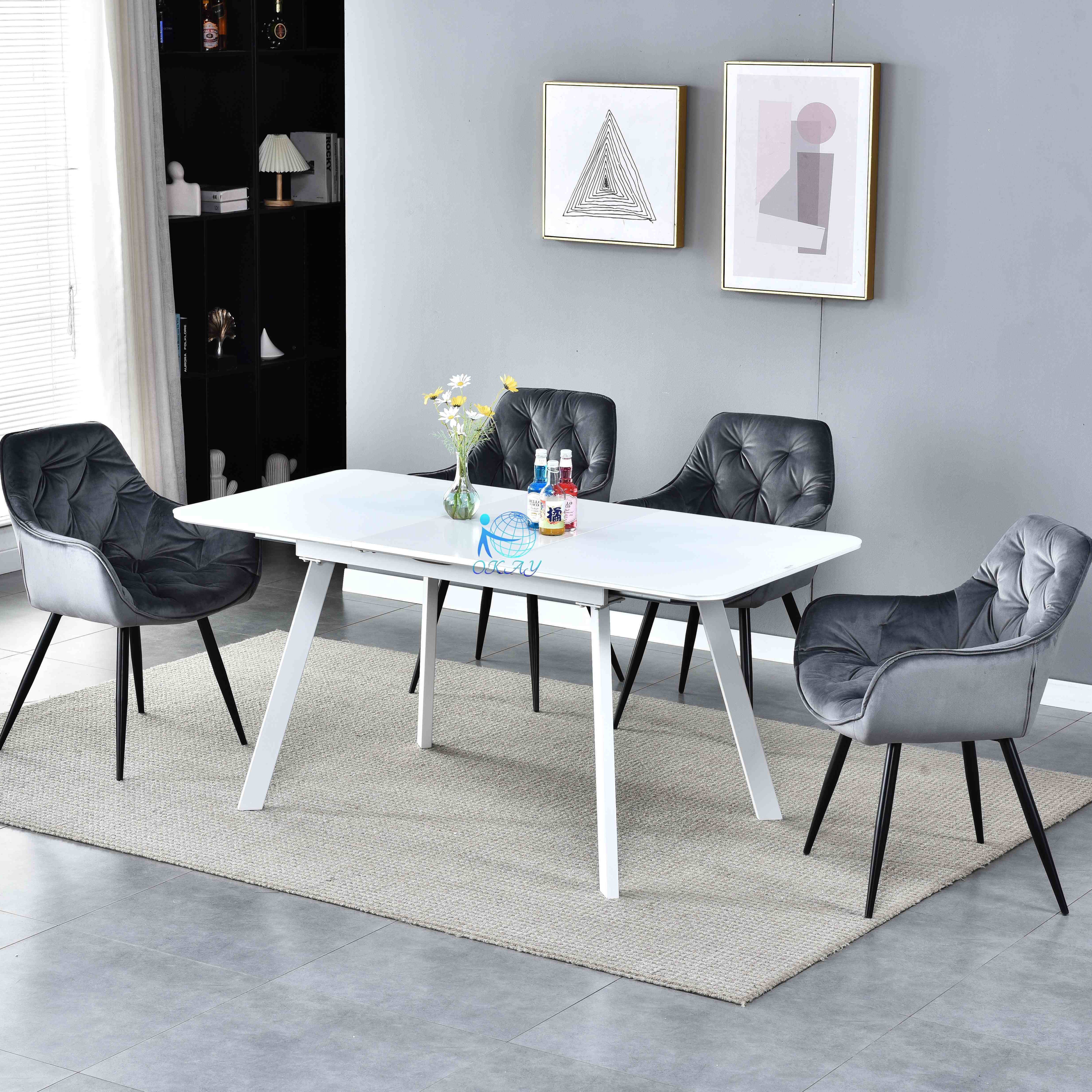 Free Sample Cheap Classic 4 Seater Yi Modern Fiber Glass Top Dining Table Set/Dining Table and Chair