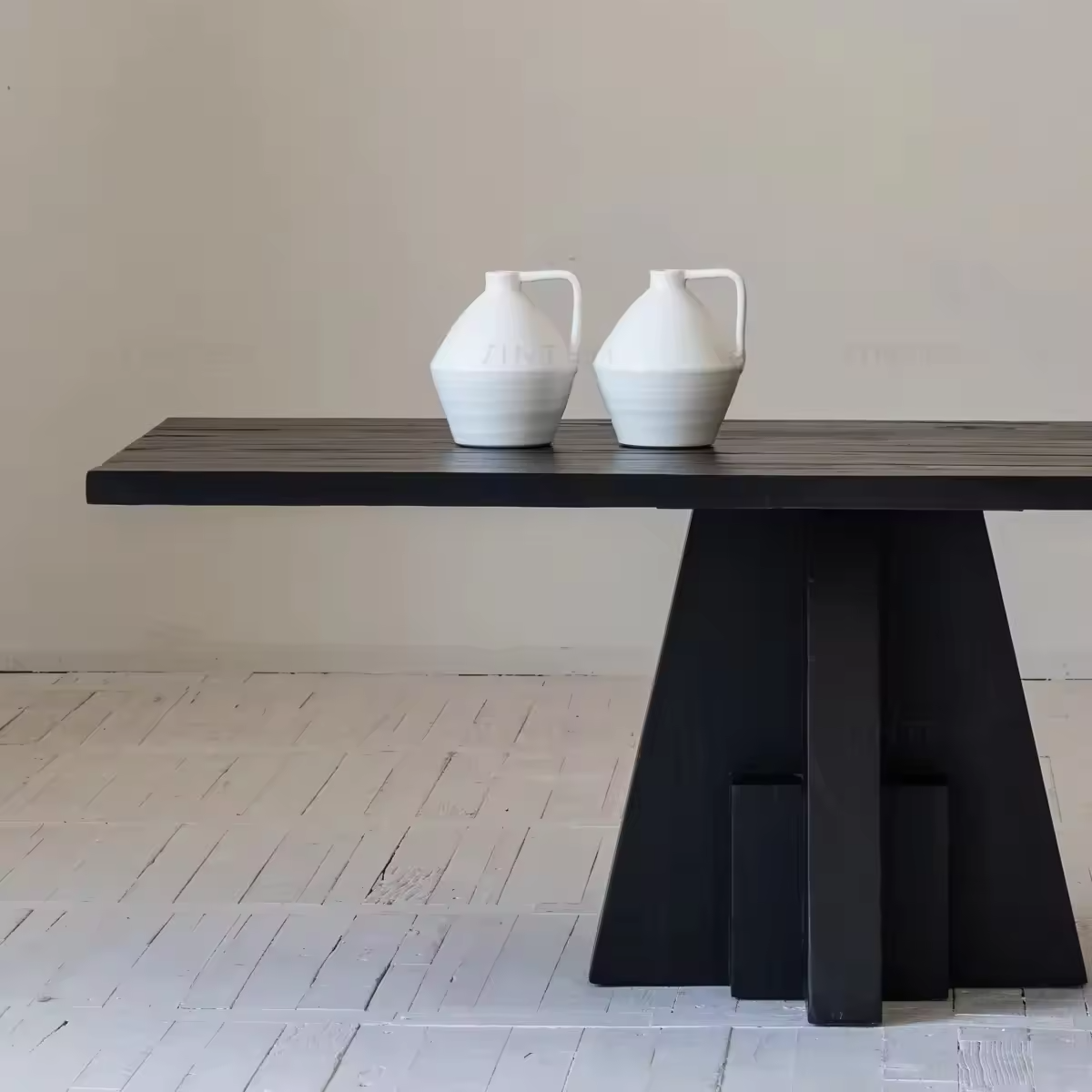 Modern Vintage boho Dining Table Set Recycled Pine Concrete Steel Rustic Furniture Home Hotel Farmhouse Kitchen Bar Style
