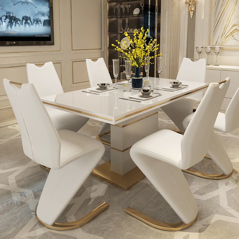 HANYEE Modern Dining Table Set with 6 Chairs New Design Rock Marble Table Top for Kitchen Hotel Use by Dining Room Furniture