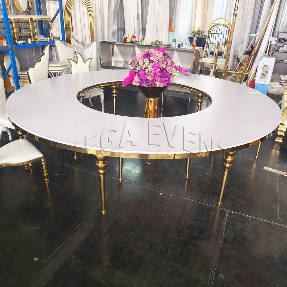 Hot sale stainless steel serpentine dining table hotel table for wedding events used round banquet dining table for reception