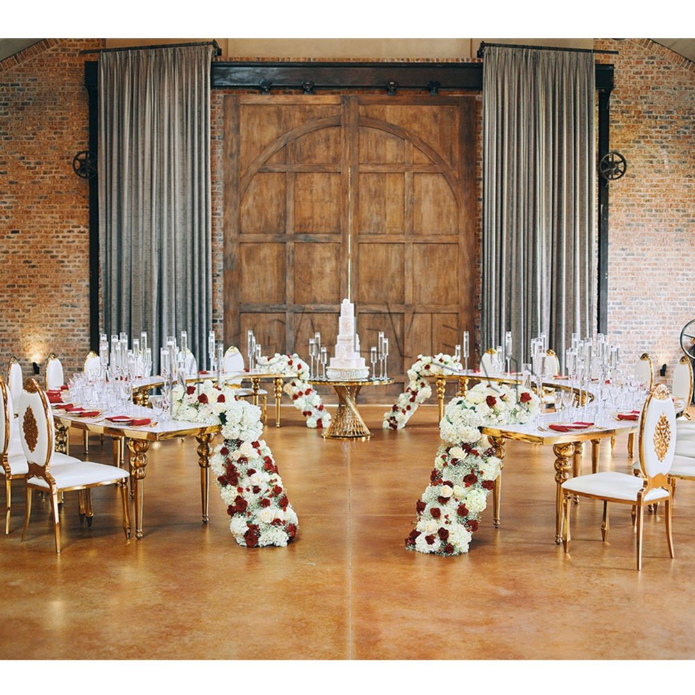 Hot sale stainless steel serpentine dining table hotel table for wedding events used round banquet dining table for reception