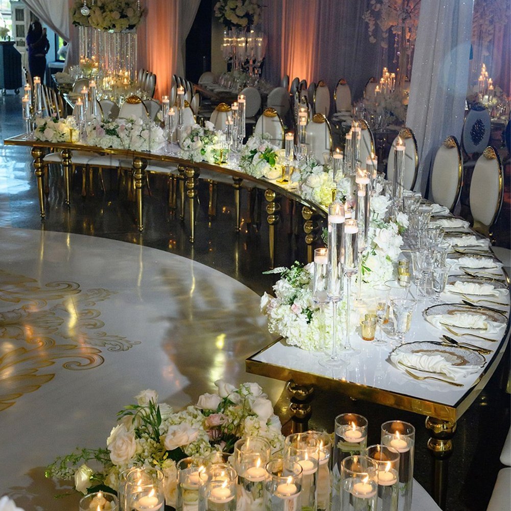 Hot sale stainless steel serpentine dining table hotel table for wedding events used round banquet dining table for reception