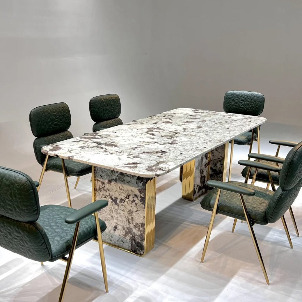 luxury Italian marble dinner dining table set for 8 modern metal dining room furniture table set