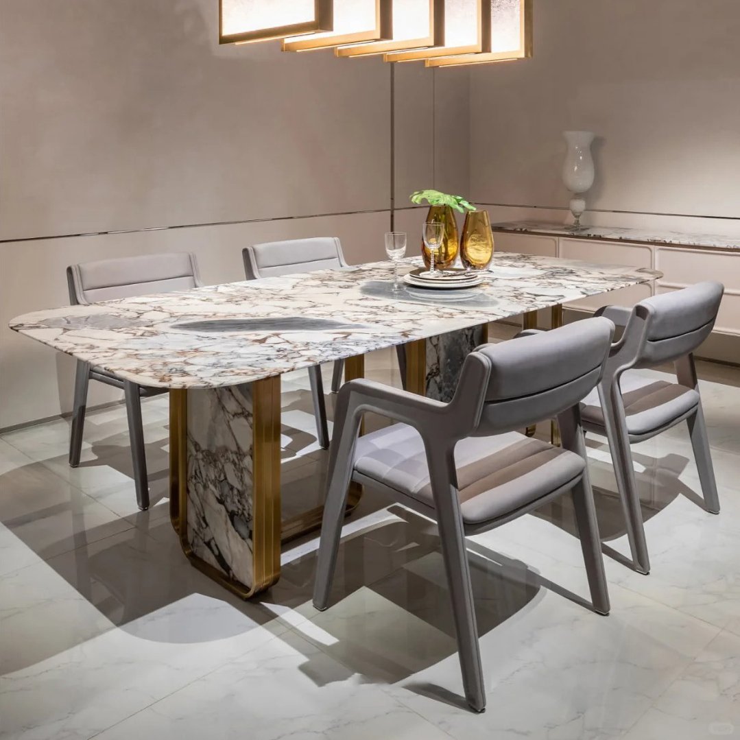 luxury Italian marble dinner dining table set for 8 modern metal dining room furniture table set