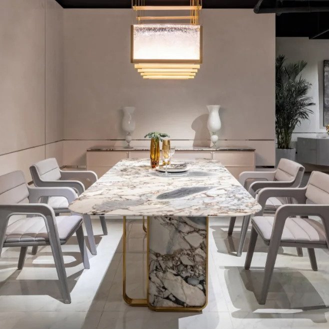 luxury Italian marble dinner dining table set for 8 modern metal dining room furniture table set