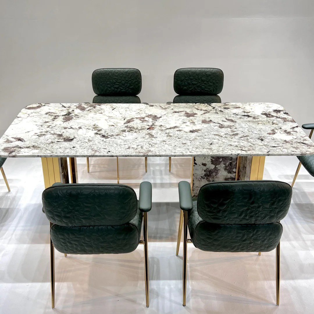 luxury Italian marble dinner dining table set for 8 modern metal dining room furniture table set