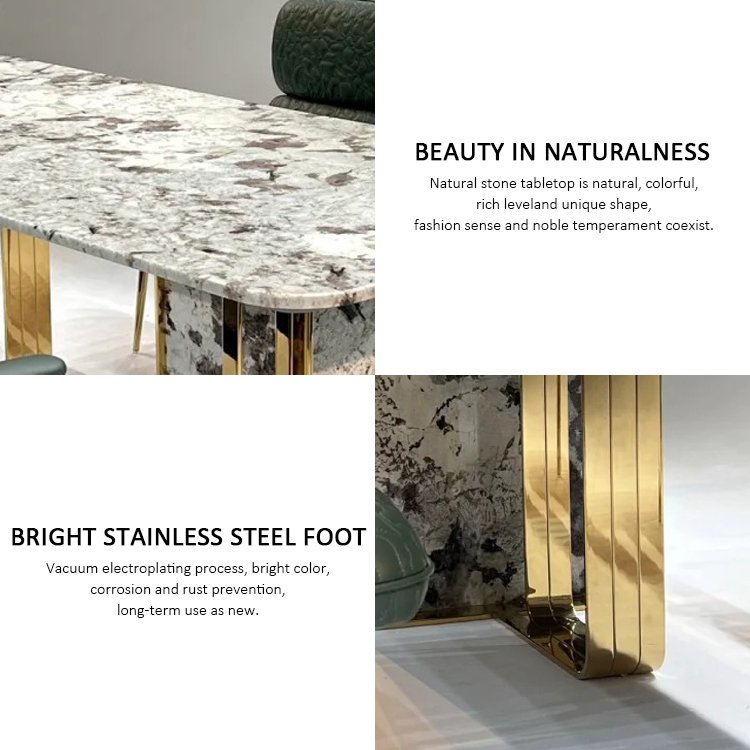 luxury Italian marble dinner dining table set for 8 modern metal dining room furniture table set