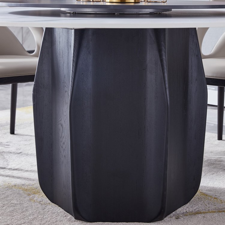 Light Luxury Modern Dining Room Furniture Glass Round Marble Top With Turntable Table and 6 Chairs Home Furniture