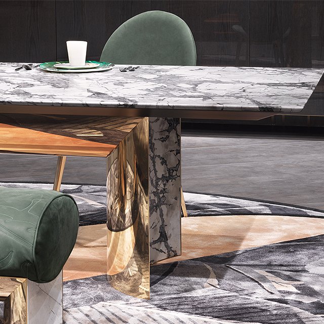 Italy Simple Square Dining Table Luxury Villa Hotel Marble Dining Table Stainless Steel Base Seating for Six People