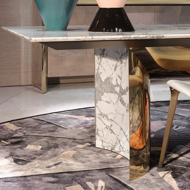 Italy Simple Square Dining Table Luxury Villa Hotel Marble Dining Table Stainless Steel Base Seating for Six People
