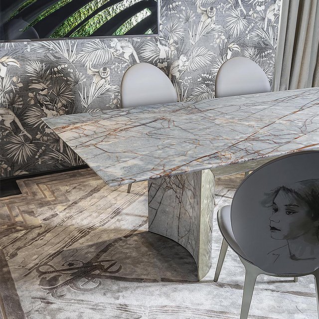 Italy Simple Square Dining Table Luxury Villa Hotel Marble Dining Table Stainless Steel Base Seating for Six People