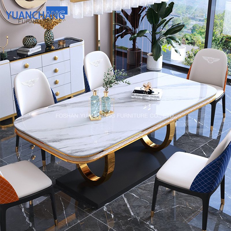 YuanChang modern stainless steel dining table legs black marble luxury dining table set for 6 seater