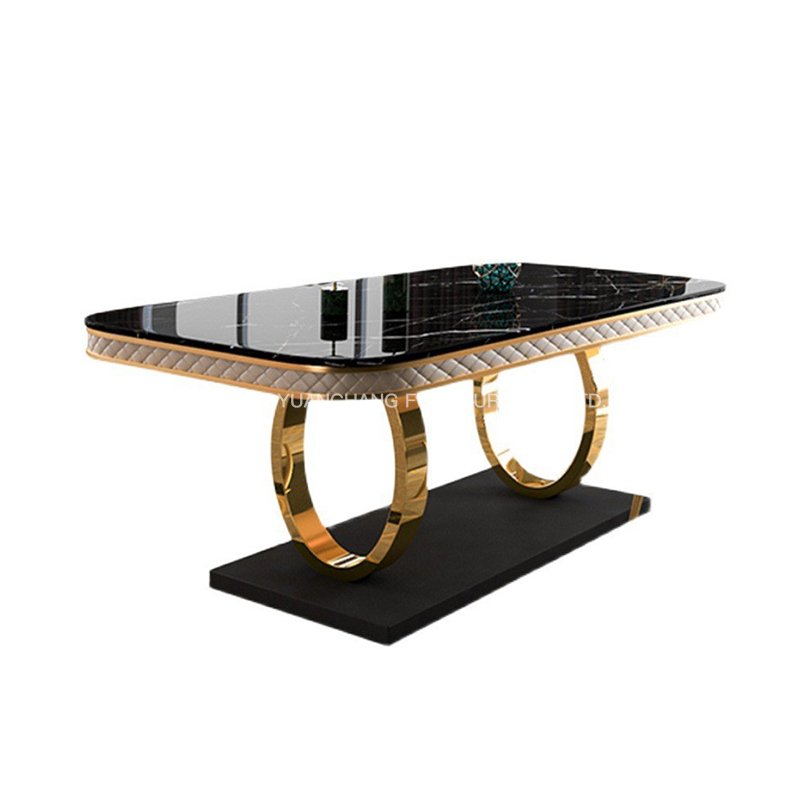 YuanChang modern stainless steel dining table legs black marble luxury dining table set for 6 seater
