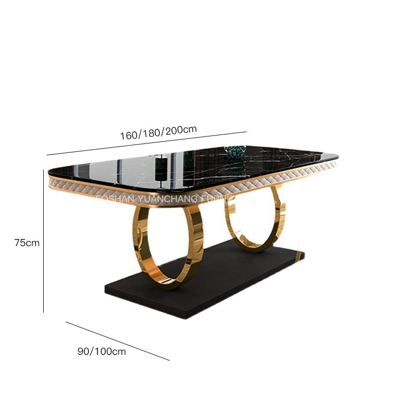 YuanChang modern stainless steel dining table legs black marble luxury dining table set for 6 seater