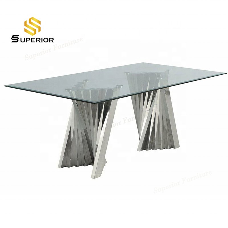 manufacturer wholesale Interior dining table and chair set modern glass top gold dinning table