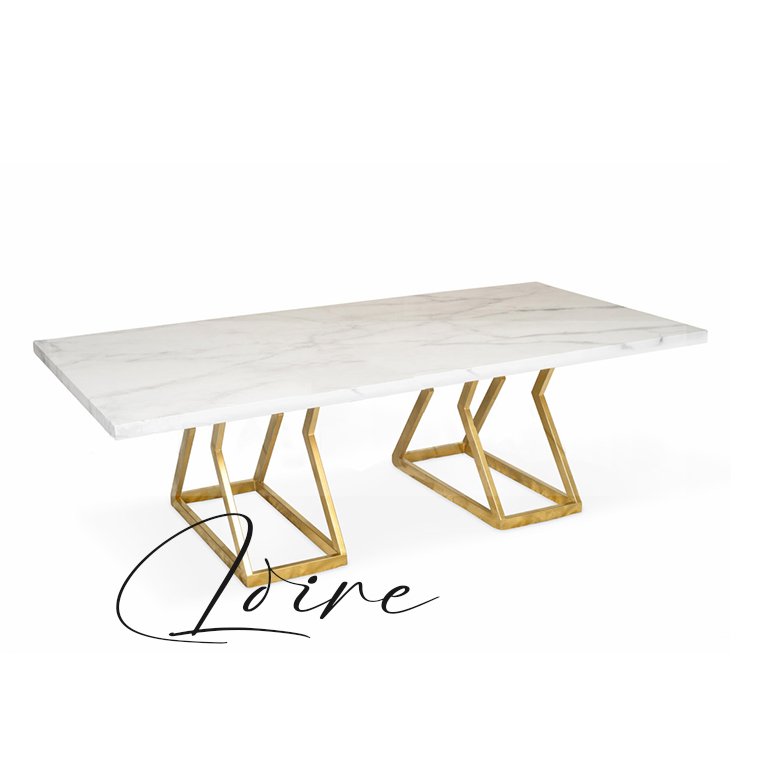 Modern Gold Stainless Steel Rectangle Table with White MDF Top Simple Two Bases for Dining Outdoor Hotels Living Rooms Wedding