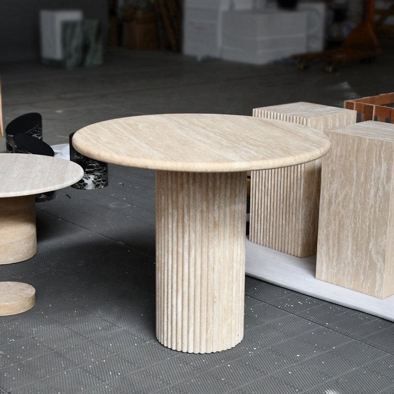 Modern minimalist wholesale travertine dining room table beige round stone top dining tables