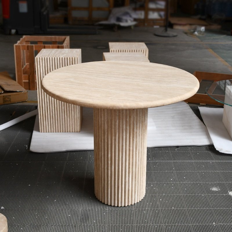 Modern minimalist wholesale travertine dining room table beige round stone top dining tables