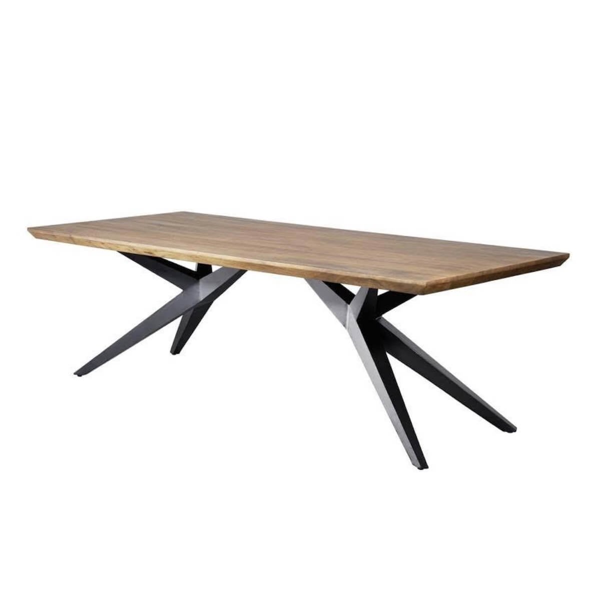 Iron And Wooden Industrial Acacia Live Edge Slab Dining Table With Black Airloft legs 6 Seater Dining Set