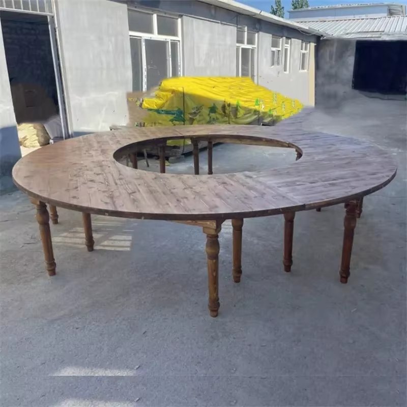 High Quality Best Sale Wooden Modern Pine Wood Dining Farm Serpentine Table