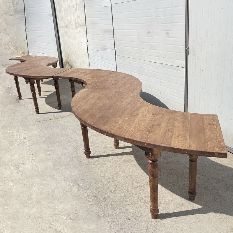 High Quality Best Sale Wooden Modern Pine Wood Dining Farm Serpentine Table