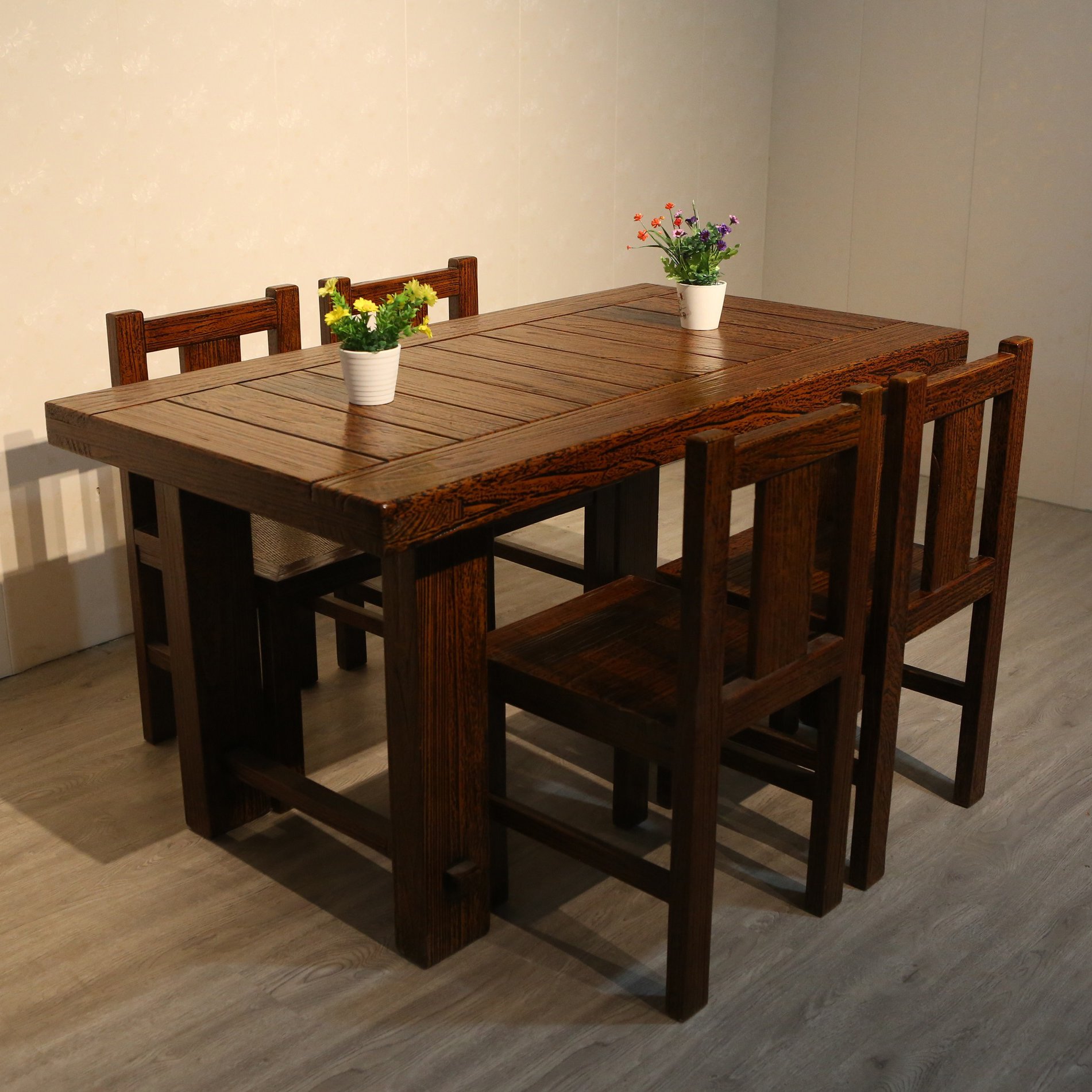 Dinning Room Table Combination Chairs Solid Wood Made Japanese Hot Sale Concision Style