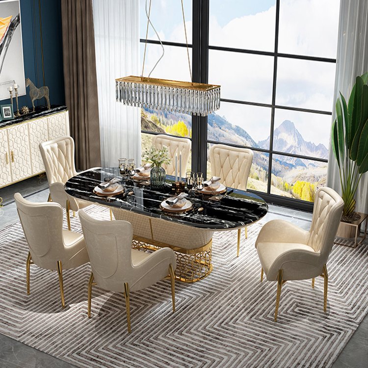 High End Modern Stainless Steel Marble Dining Table Marble For 8 Seats Support Factory Wholesale Customization