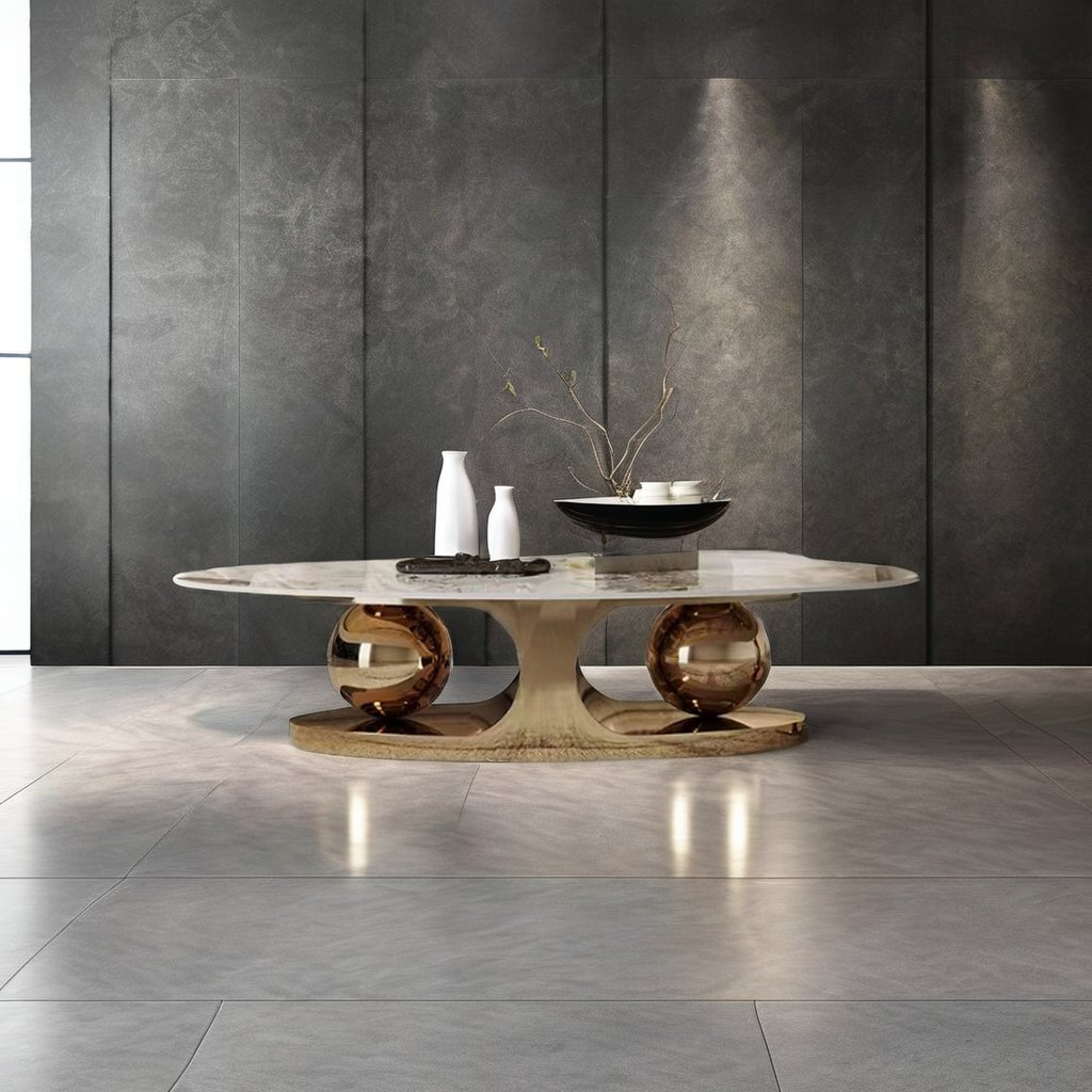 High Quality Luxury Coffee Table Modern Living Room Furniture Style Marble Top Metal Coffee Table