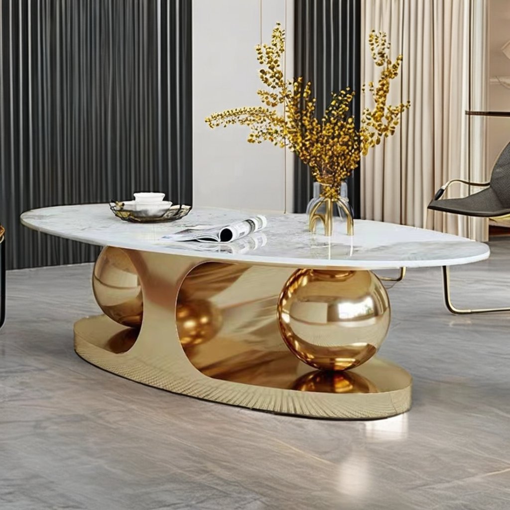 High Quality Luxury Coffee Table Modern Living Room Furniture Style Marble Top Metal Coffee Table