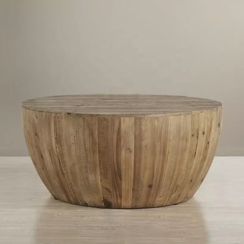 MRS WOODS Vintage Style Design Round Luxury Reclaimed Solid Wood Coffee Table For Hotel Events