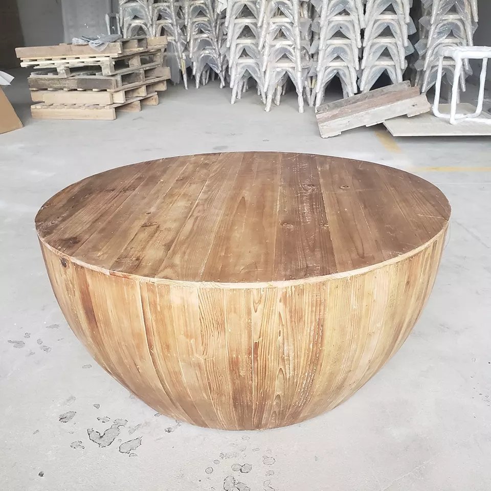 MRS WOODS Vintage Style Design Round Luxury Reclaimed Solid Wood Coffee Table For Hotel Events