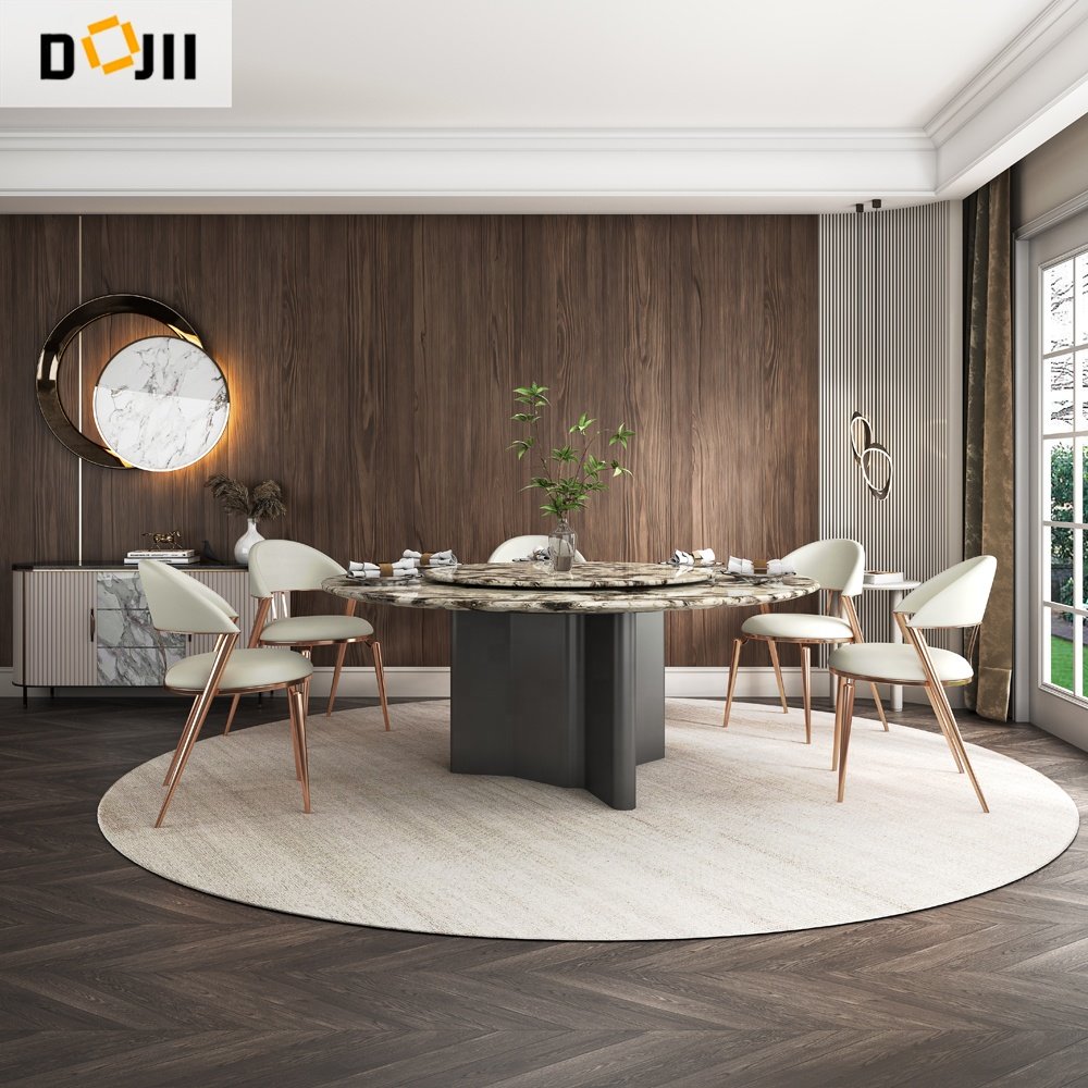 Nordic Light Luxury Modern round Dining Table Simple Marble Top for 6-8 People minimalist Home Furniture for Apartment Villa Use