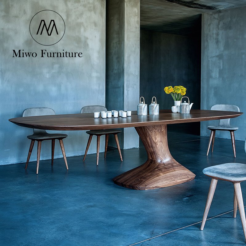 Nordic custom furniture Modern black walnut home vintage solid wood dining room table and chair 6 8 seats combination oval table